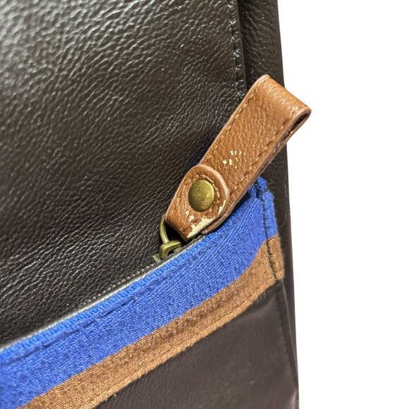 Ted Baker London Messenger Bag Brown Faux Leather Crossbody Blue Stripe Zipper - Picture 11 of 11